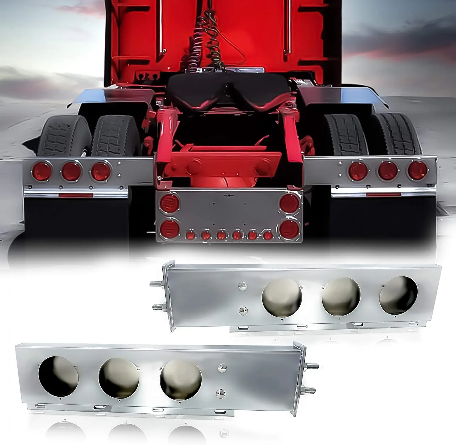 30-Inch Stainless Steel Spring-Loaded Mudflap Hanger for Semitrucks, 2-1/2 Pattern, Light Cutouts, Mounting Studs & Nuts, Easy Installation, Vehicle Accessories for Dust Prevention (Car Exterior Protection)