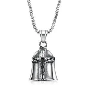 Retro punk hip-hop motorcycle wood grain cross bell necklace versatile fashion accessory for men and women