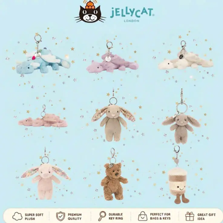 Jellycat Mini Plush Keychain – Soft Cuddly Toy Charm for Bags, Backpacks, Gifts & Collecting