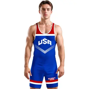 Exxact Sports Sublimated Adult  Wrestling Singlet - Premium Powerlifting Singlet for Men Singlets (Royal Blue USA)