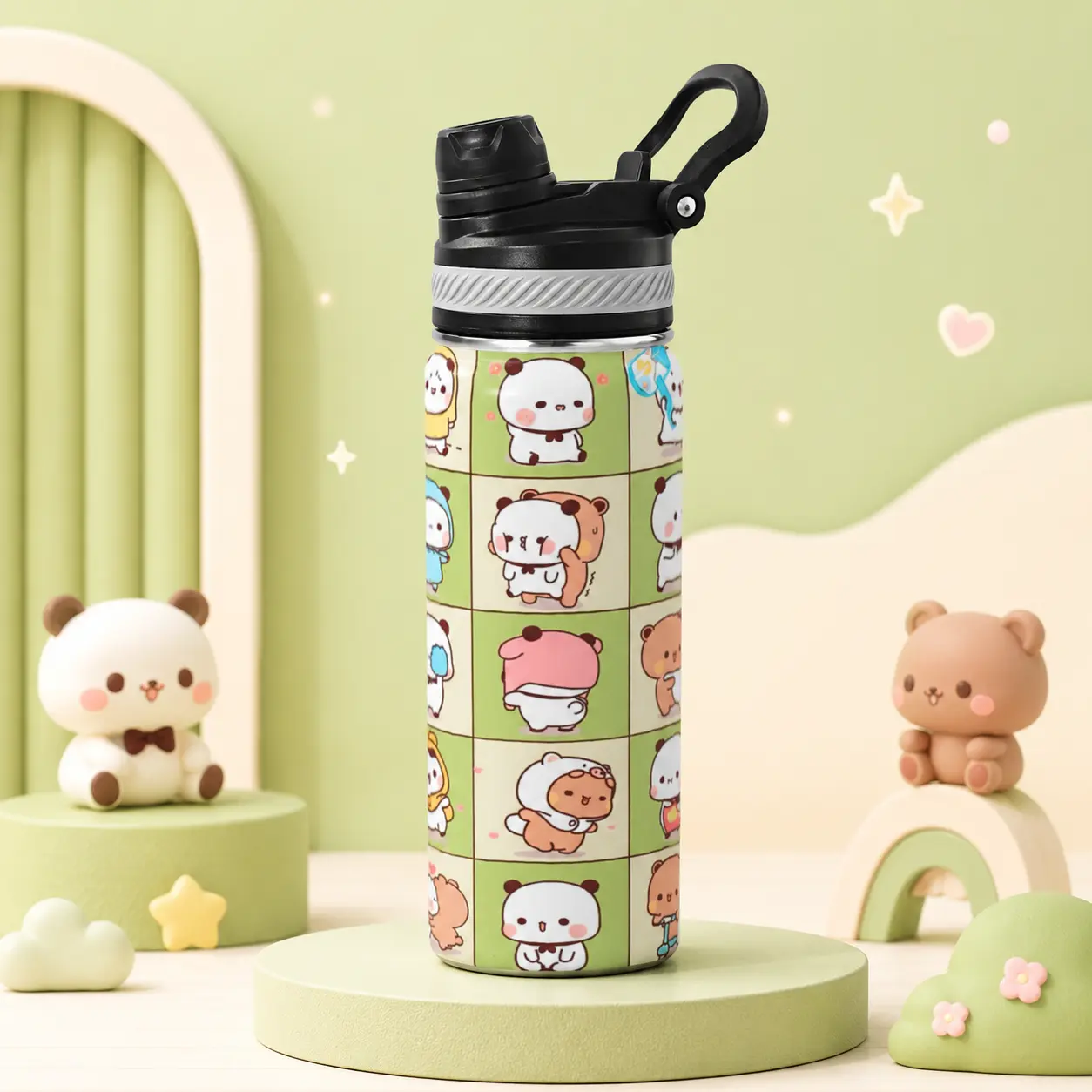 1pc Yier and Bubu Insulated Stainless Steel Tumbler 20oz Leakproof Travel Mug with Flip Spout & Foldable Straw, Handle Lid, BPA-Free Double Wall Vacuum Insulation Cup for Hot/Cold Drinks, Cute Aesthetic Viral Gift 2026