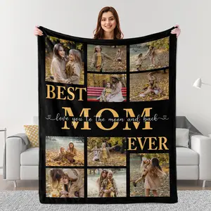 Mother's Day Blanket Gifts for Best Mom Ever, Custom Mom Blanket with Photo, Personalized Mothers Day Birthday Gifts for Mom from Daughter Son