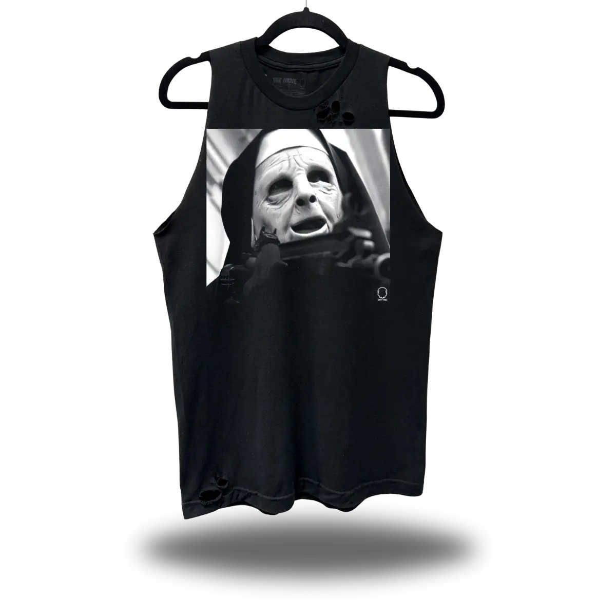 TheDriveClothing Nun Road Rash Black Tank Top – Y2K Streetwear Graphic Tank, TikTok Viral Biker Fashion, Grunge Goth Alt Aesthetic, Urban Summer Festival Streetwear Tee