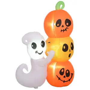 Outdoor Halloween Inflatable Ghost and Pumpkin Decoration Waterproof Mild Rain Resistant 4 Stakes 2 Drawstrings 1 Sandbag for Front Lawn Cemetery Driveway