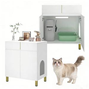 Amunrbrek Large/Tall Litter Box Enclosure, Modern Wooden Litter Box Furniture for XL Litterbox with Drawer as Sideboard Cabinet