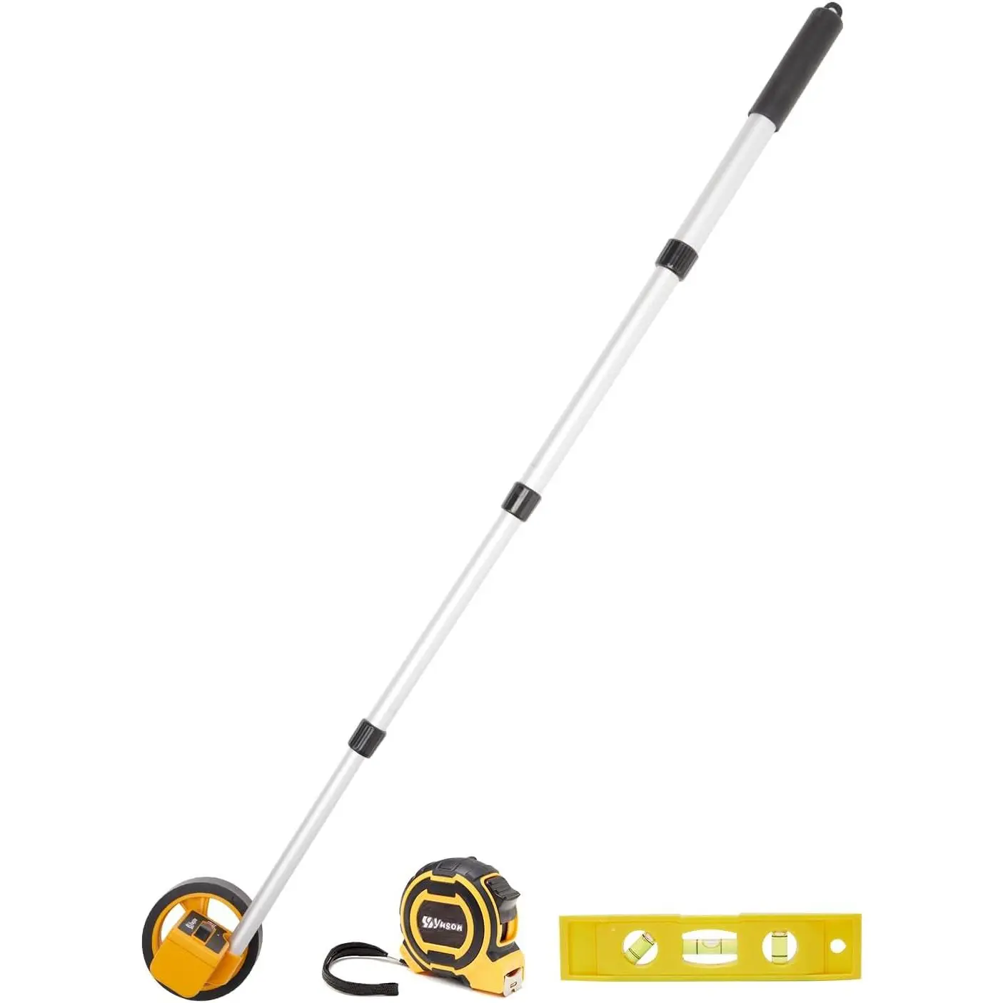 Rolling Measuring Wheel in Feet, Digital Measuring Wheel for Construction, Walking Measuring Wheel, Measure Wheel with Tape Measure and Level Ruler, One Key to Reset, 4 Inch, Up to 9999Ft