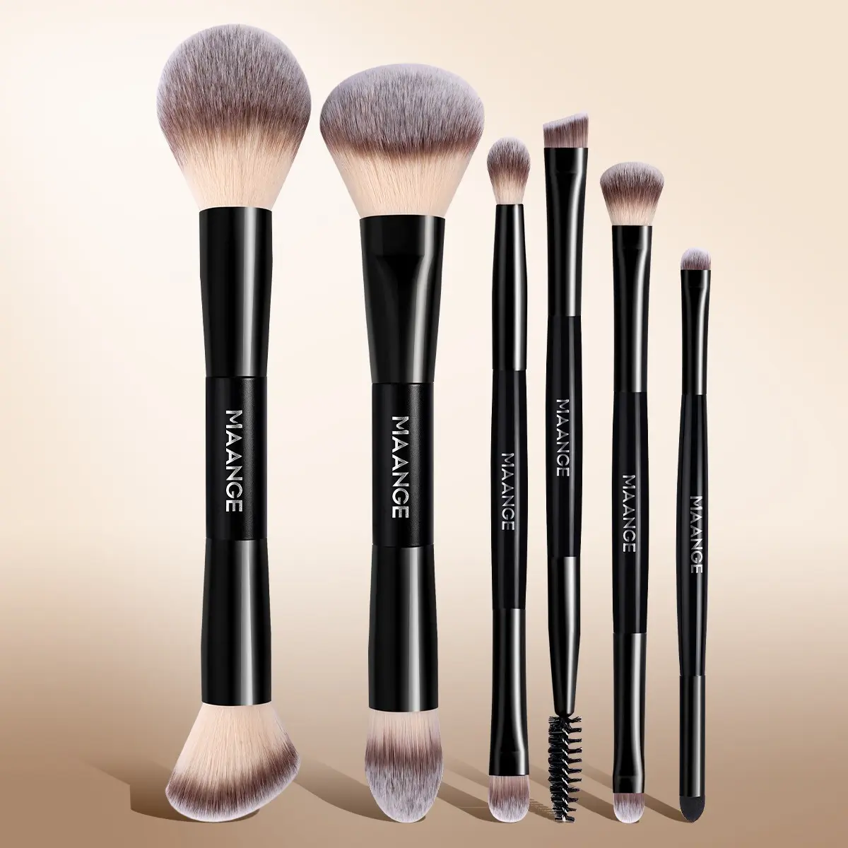 MAANGE 6pcs Double-Ended Makeup Brush Set, Foundation Brush Powder Brush Blush Brush Concealer Brush Eyeshadow Brush, Professional Cosmetic Tools for Foundation Blending & Eyeshadow, Essential Beauty Essentials, Makeup Blending Brushes