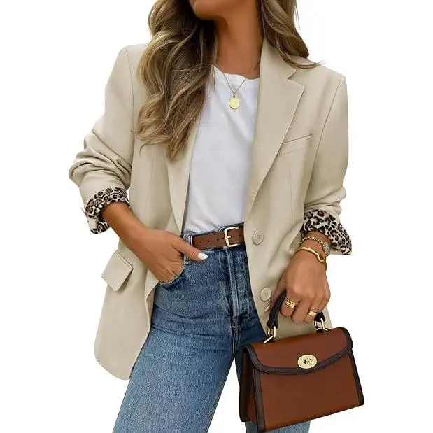 ZESICA Womens Fall Business Casual Open Front Button Blazer | Long Sleeve, Oversized, Lapel Collar, Side Pockets, 2026 Casual Trendy, Work Office Professional Outfits, Weekend Daily Wear