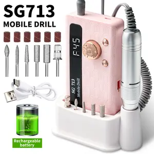 SG713 Electric Nail File Professional Kit 45000RPM Portable Nail Drill with 11 Bits Base LED Screen Ultra Silent Rechargeable for Acrylic Nails Gel Polishing