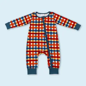 Baby boy checkered long sleeve spring fall zip romper