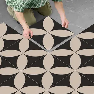Retro Flower Pattern Vinyl Floor Tile, Peel & Stick Floor Tile, Waterproof Floor Sticker, Decorative Floor Sticker for Home Decoration, Adhesive Stickers