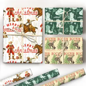 Cowboy Western Wrapping Paper Roll, Country Rodeo Gift Wrap, Cowgirl Coquette Christmas Paper, Unique Holiday Birthday Gift for Family & Friends