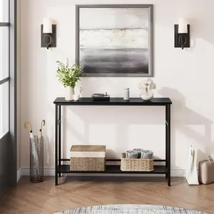 Entryway Table, Console Tables with Storage, 39.3”Rustic Sofa Table with Adjustable Shelf, Console Table for Entryway, Living Room, Hallway, Bedroom(Black)