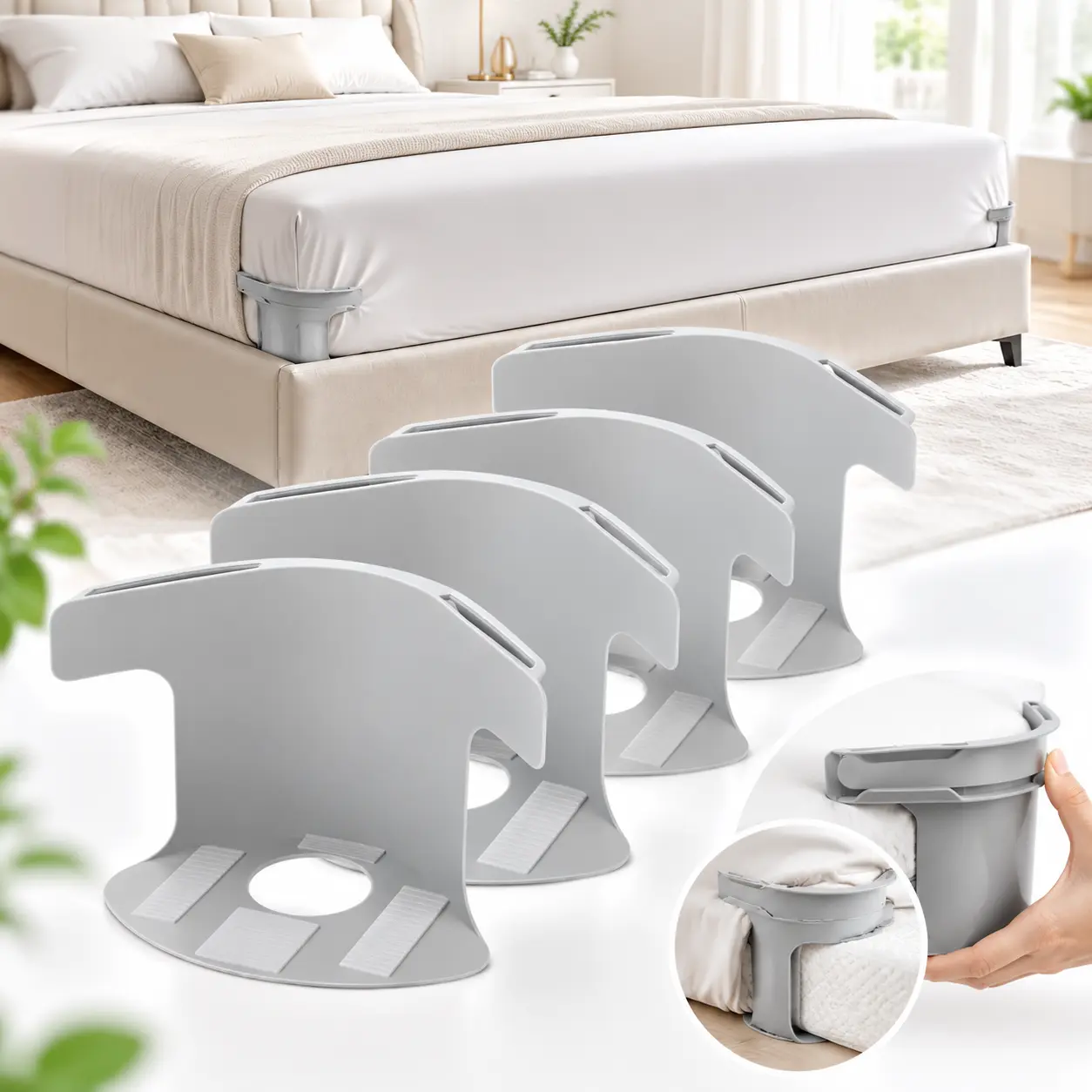 Lock Sheet Holders Set of 4, Heavy-Duty Anti-Slip Bed Sheet Fasteners with ABS Clips and Adjustable Straps, Secure 4-Corner Sheet Tighteners for small to medium