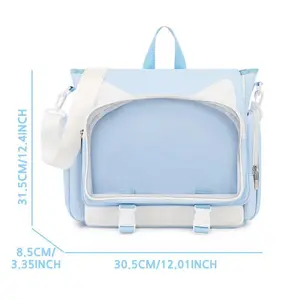 TINYAT Y2K Ita Bag Girl School Backpack Waterproof Transparent Shoulder Bag Women's Crossbody Bag DlY Display Cute Cat Ear