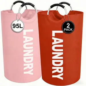 2 pcs Large Laundry Basket Foldable Elevated Design with Half Ring Handle Durable Laundry Hamper for Home Bathroom Storage