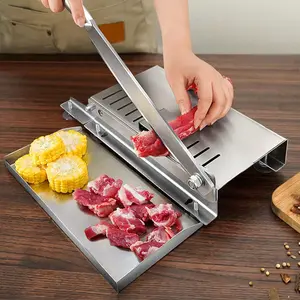 Manual Bone Meat Cutter Stainless Steel Ribs Meat Chopper, Home Commercial Food Slicer Machine Bone Chopper with Meat Tray for Fish, Chicken, Beef, Meat, Vegetables & Deli