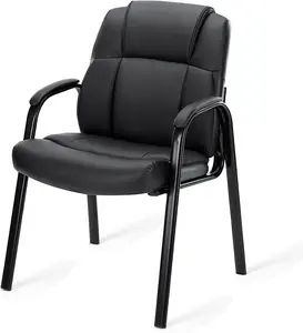 Waiting Room Chair Reception Chair Office Guest Chair, Big and Tall Executive Office Chair PU Leather Desk Chair No Wheels, Lobby Chair Conference Room Chair with Padded Arms