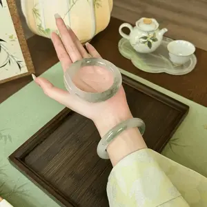 Natural Icy Jade Bangle for Women, Green Floating Flower Jadeite Bracelet, Elegant Chinese Style Lucky Jewelry for Daily Wear & Gift