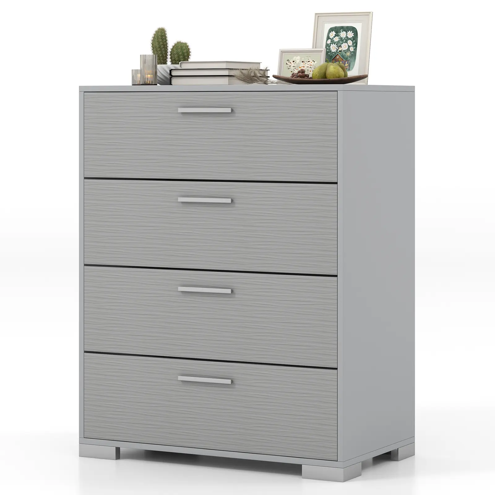 COSTWAY - 4 Drawer Storage Cabinet with Metal Legs Handles with Anti-Toppling Devices-Gray
