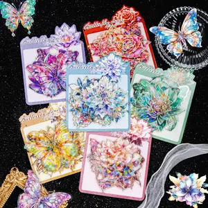 60Pcs Butterflies and Flower Stickers Set, Glitter Holographic Transparent Floral Resin Aesthetic Sticker Decals for Art Journaling Scrapbook Bullet Junk Journal Card Making Planner Craft - Home Improvement.