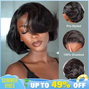 [New In] BGMgirl Blowout Short Bob Straight 7x5 Lace Wear Go Pre-Styled C Part Design Wig Pre-Bleached Tiny Knots Natural Black & Brown Highlight Glueless 100% Human Hair Wig Fashion Look Colored Wig Summer Style #SummerVibes