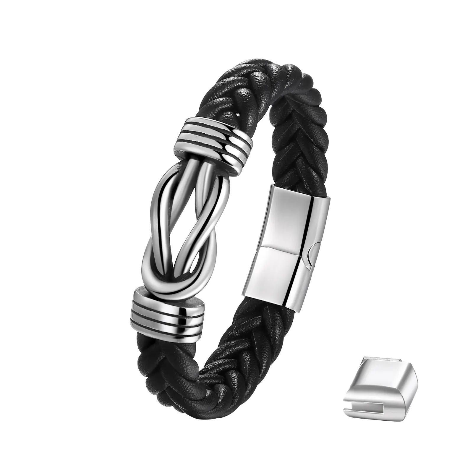 OIDEA Men's Chunky Infinity Braided Leather Cuff Bracelet - Stainless Steel Adjustable PU Strap Gift (fits adjustable, bold, casual, decorative braided leather bracelets & bangles), Adjustable Leather Bracelets & Bangles