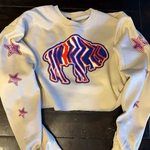 Stars and Stripes Buffalo Crop Sweatshirt with Patriotic Design and Star Embellishments for Snack Time