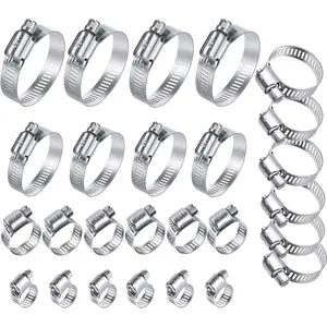 26PCS Stainless Steel Hose Clamps Assortment Kit, 1/4-2 in (6-51 mm) Adjustable Worm Gear Pipe Clamp for Fuel Line Plumbing Automotive Garden Tube Radiator Mechanical Applications