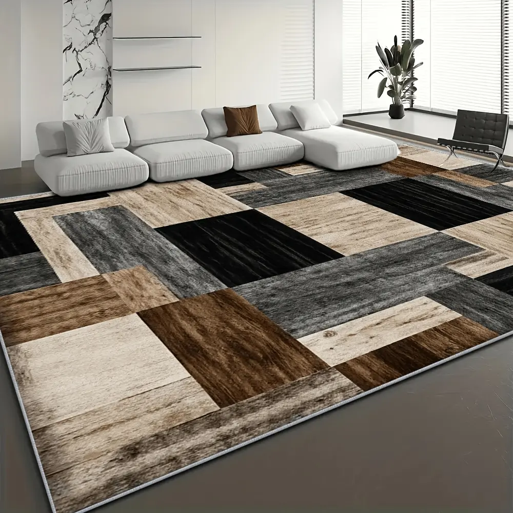 1pc Luxury Velvet Fabric Drum Rug - Modern Geometric Grid Purple Accents Non-Slip Mat, Noise-Reducing Pad for Acoustic & Electronic Drum Practice Kits, Thick 1-Piece Drummer Gift for High-Traffic Spaces