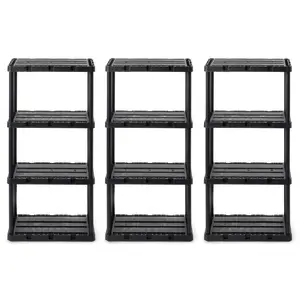 Gracious Living 4 Shelf Knect-A-Shelf Solid Light Duty Storage Unit, Black 3 Pck