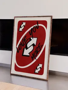 Trendy Retro Love You More Wall Art, Red Reverse Uno Card Poster, Preppy Girly Wall Decor, Housewarming Gift, Unframed