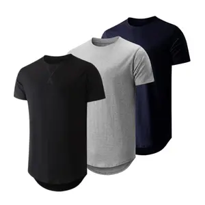 3-Pack Cotton Hipster Longline Crewneck T-Shirts, Men's Casual Hip Hop Style Tops for Daily Wear, Soft Comfort Fabric Streetwear Basics