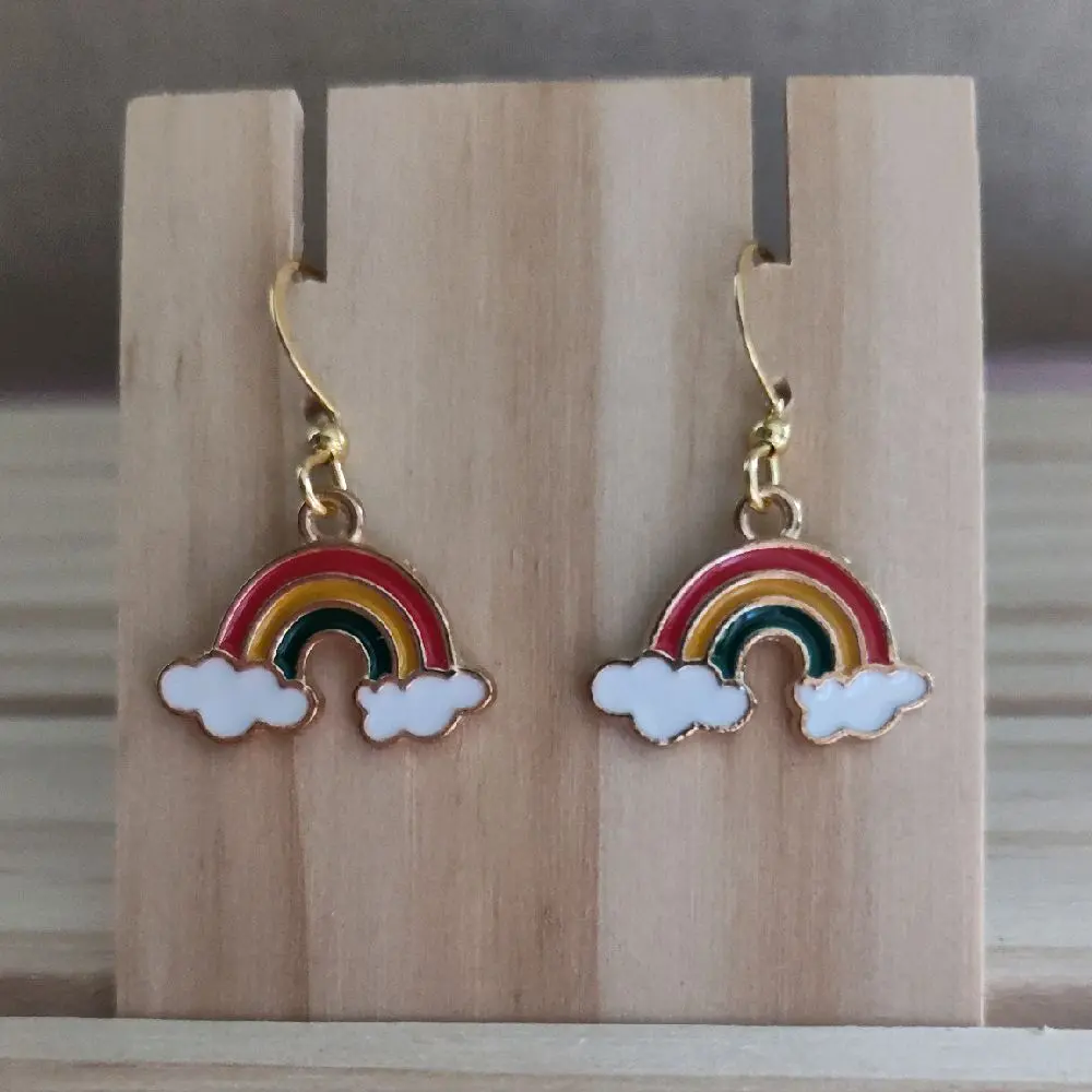 Dainty Rainbow Cloud Stud Earrings, Gold-Plated Mini Charm Rainbow Jewelry, Hypoallergenic XS Size for Smaller Ears, Casual, Mini Rainbow