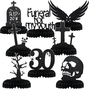 8 Pack Death to My 20s Decorations Rip 20s Birthday Decorations 30th Birthday Honeycomb Centerpieces Gothic Table Decoration