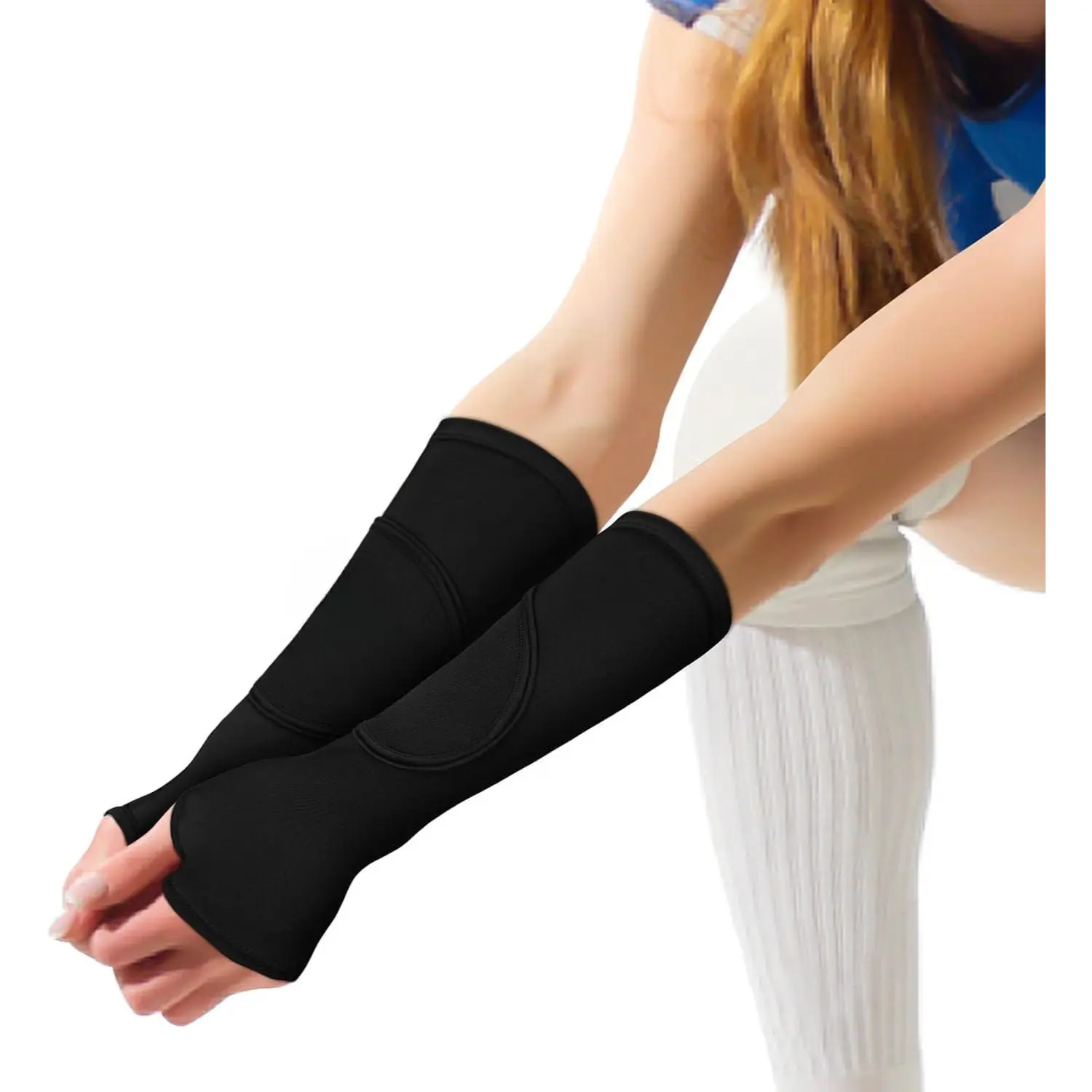 Girls Volleyball Arm Sleeves with Padded Wrist Guards UPF 50+ Thumb Hole Stretch Sports Sleeves for Training Beach Volleyball