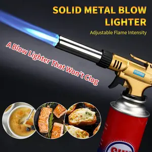 Yaesina Metal Butane Torch Kitchen Blow Torch Lighter, Culinary Torch Gun Lighter Professional Chef Cooking Butane Torch Gun, Anti-flare & Incl. Stabilizing Adjustable Flame with Reverse Use for Creme Brulee, BBQ, Jewelry (Butane Not Included)