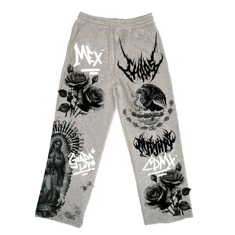 Unisex Polyester Joggers, Mexico Baggy-Oversized Wide Leg Sweat Pants, Breathable Stretch Sports & Outdoor Bottoms