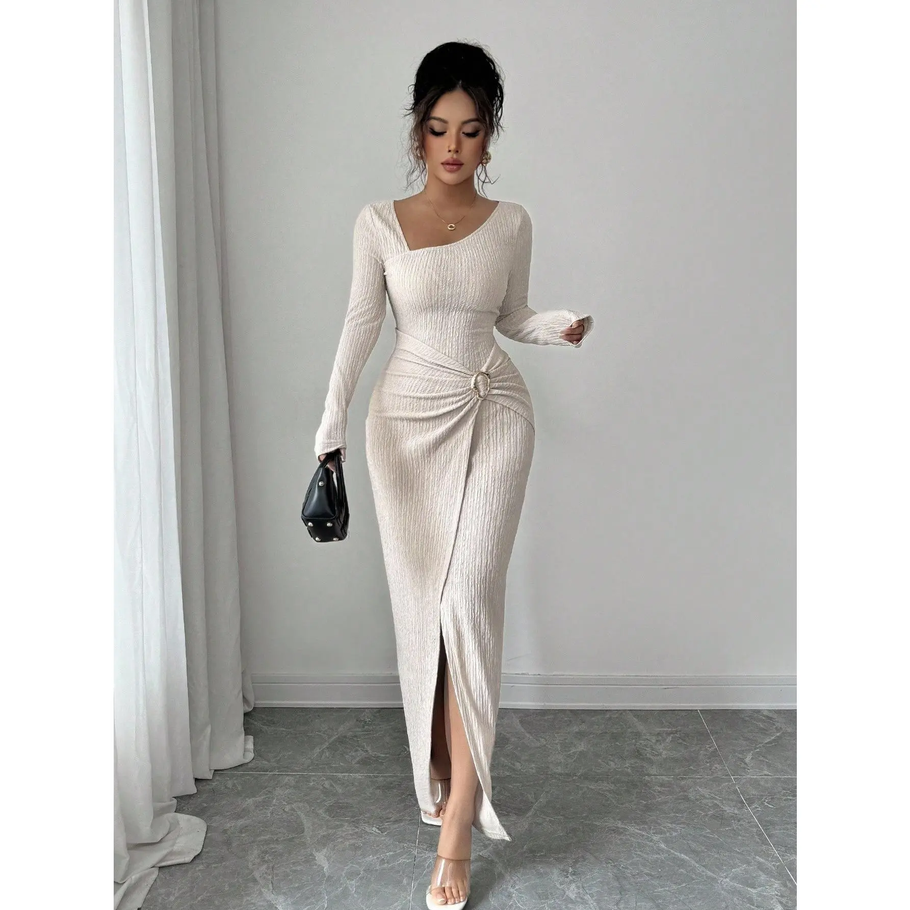 plus size long cocktail dresses Plus Size Formal Long Sleeve Beaded Dress MGNY 71805