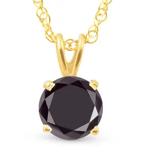 1 Ct Black Diamond Solitaire Pendant Necklace 10k Yellow Gold