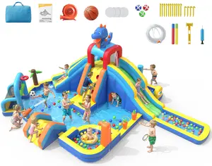 Mukidy 2026 New 10 in 1 Inflatable Water Slide Bounce House with Splash Pool Water Gun Basketball Climbing Wall Dual Pools Soccer 750W Air Blower 272"X200"X114" for Kids Ages 3-8