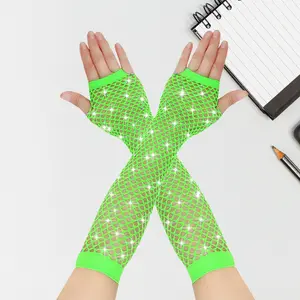 Rhinestone Fishnet Fingerless Gloves| 12 Color Neon Mesh Arm Warmers|A fun, colorful gift for festival-goers, dance lovers, or anyone who loves bold, playful fashion.