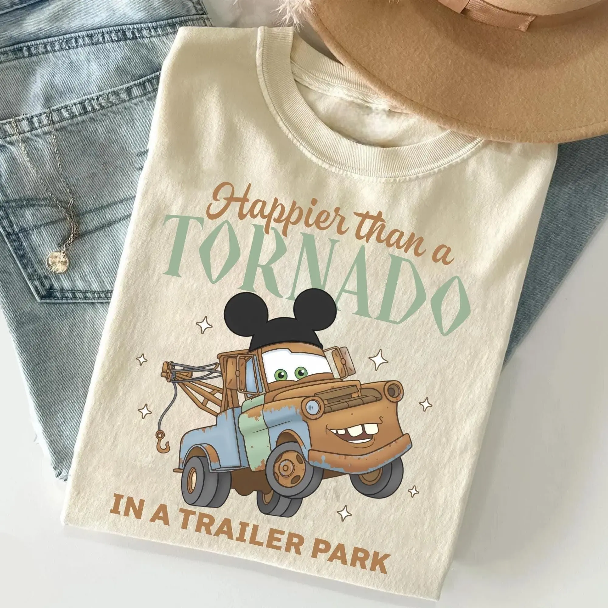 Happier Than A Tornado Trailer Park Shirt, Tow Mater Mickeyy Ears Tee, Funny Vacation, Cars Land Apparel, Magic Kingdom Trip