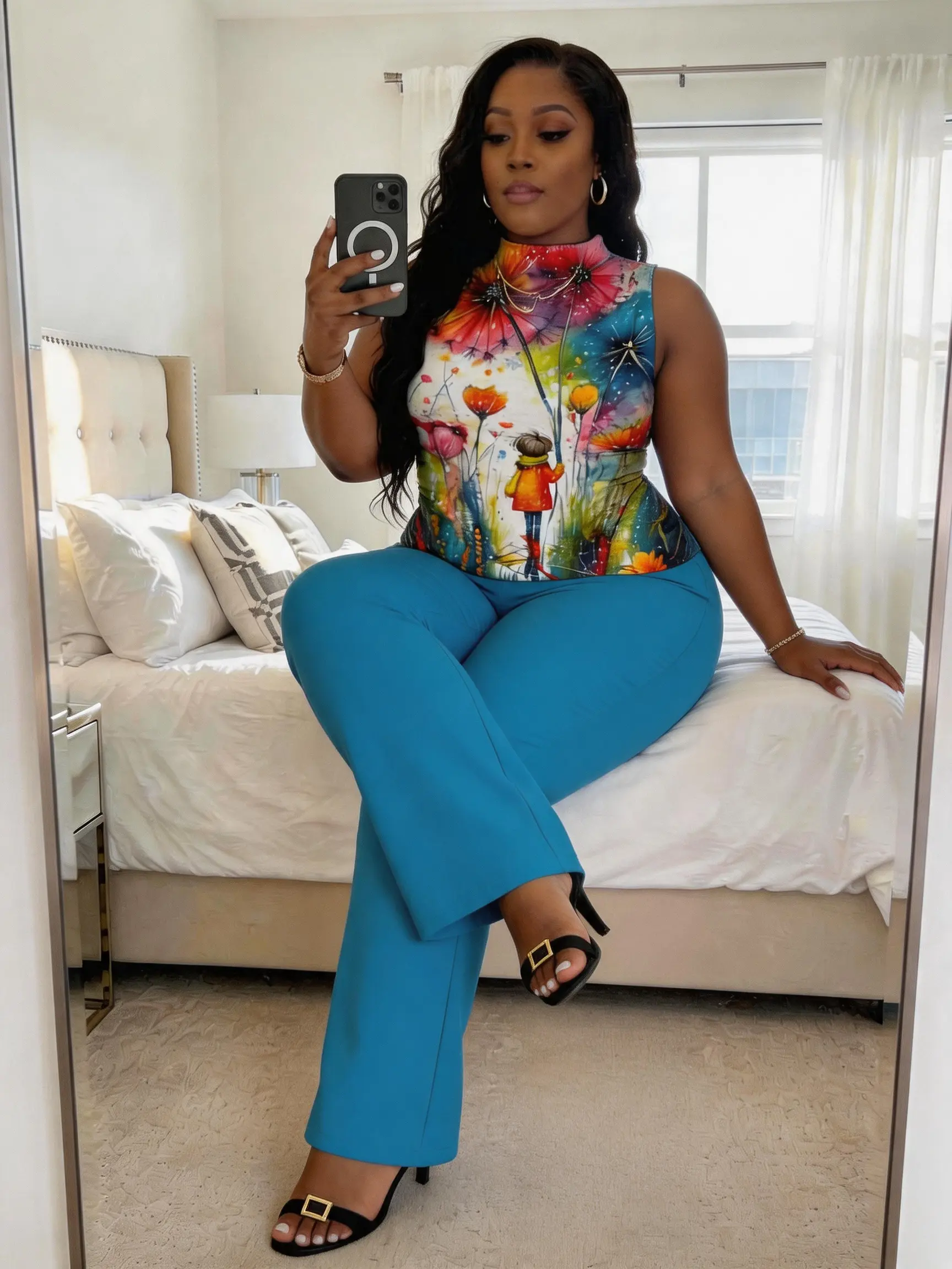 Women’s Plus Size Floral Print Matching Set Sleeveless Top and Wide Leg Pants Casual Summer 2 Piece Outfit Vacation Wear