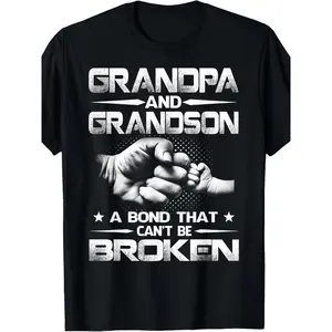 72 Grandpa & Grandson Bond T-Shirt - Heartwarming Family Matching Outfits - 180gsm Heavyweight 100% Unisex Casual Round Neck Short Sleeve - Grandfather & Grandson Gift for Casual Attire, Family Reunions & Birthday Gifts Tshirt Black Crewneck