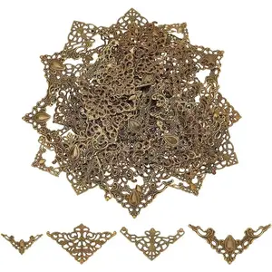 100pcs Book Corners 4 Styles Corner Protector Hollow Triangle Wrap Connector Metal Book Corners Tibetan Pendent Metal Album Resin Filler Filigree Corner Embellishments for Jewelry Making