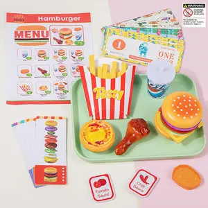 Children Role Play Food Set, Detachable Fast Food Game Set with Tray Burger Fries Chicken Leg Combo, Kitchen Toy Accessories Gift for Kids, Miniature Cooking Set
