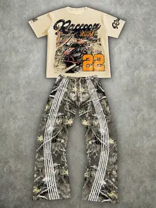 Men's T-Shirt and Long Pants Set, Graphic Print Top with Tree Branch Pattern, Outdoor Casual Wear, Party and Picnic