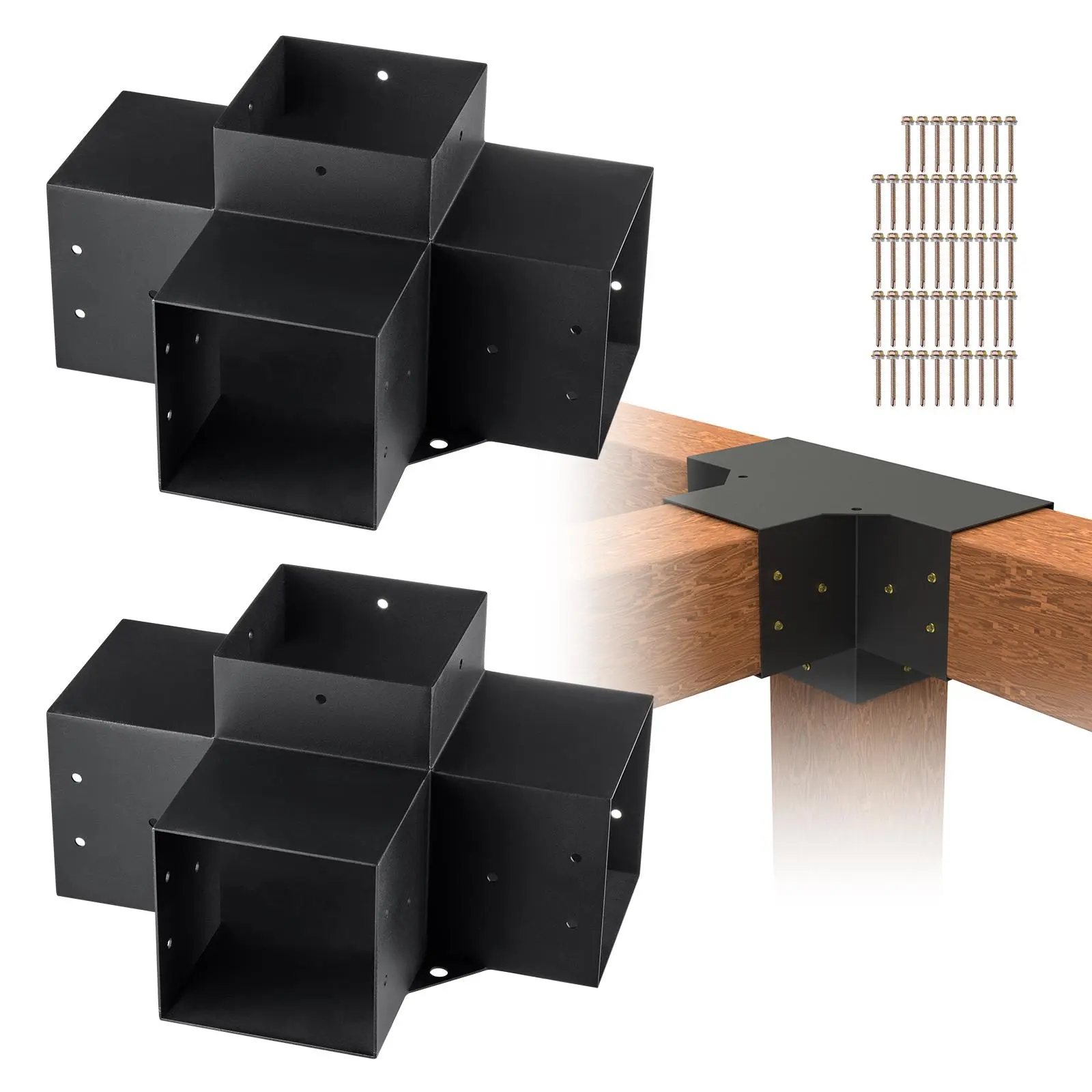 【SummerFinds】VEVOR 6"x6" 4-Way Heavy Duty Carbon Steel Pergola Bracket Kit, 2pcs Powder Coated Durable Woodworks DIY Post Base, Easy Installation for Gazebos, Patio Structures, Rain Protection & Sunshade Sail Attachment