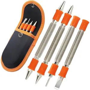 4 Pieces Dual Head Nail Setter, Dual Head Center Punch, Door Hinge Pin Removal Tool and Cold Chisel, Spring Nail Set, Spring Loaded Punch(1/8-in, 3/32-in, 3/16-in, 1/16-in, 5/16-in, 1/8-in)